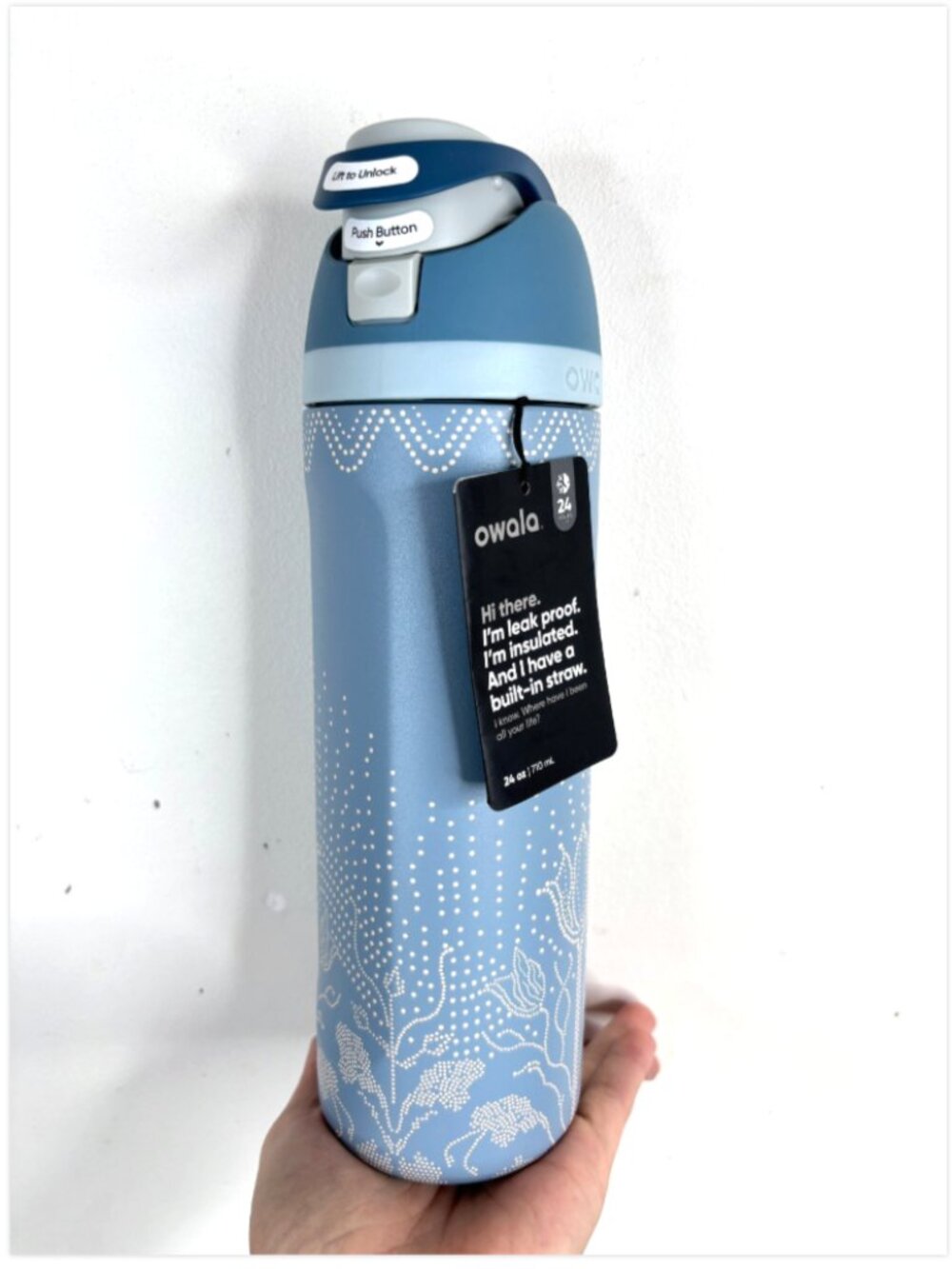 NEW Owala "Studded Garden" 24 oz Free Sip Special Edition Boho Floral Dots Blue
